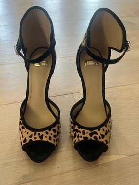 Marciano Leopard-Print Ankle-Strap Peep-Toe Heels